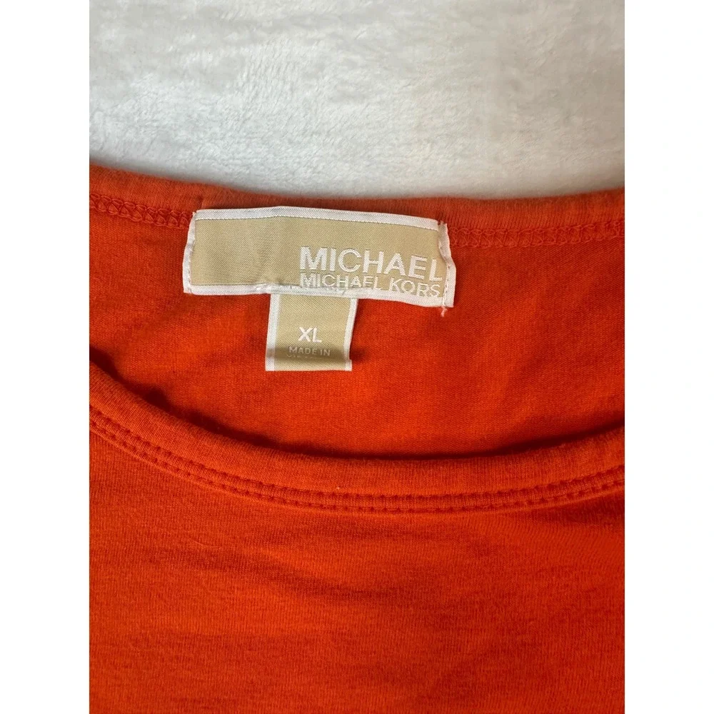 Michael Kors Orange Shoulder Zip Ruched Side T-Shirt XL